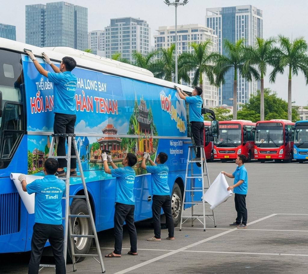 Quảng cáo xe buýt là gì? Tổng quan & lợi ích Dịch vụ dán decal ee buýt chuyên nghiệp - Tindi Bus Ads